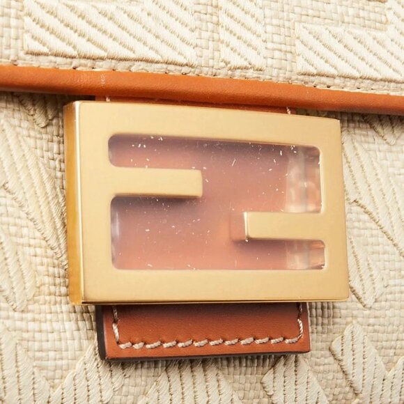 Fendi Beige/Brown FF Cotton Canvas Medium Baguette Bag - 8BR600 - Picture 7 of 12